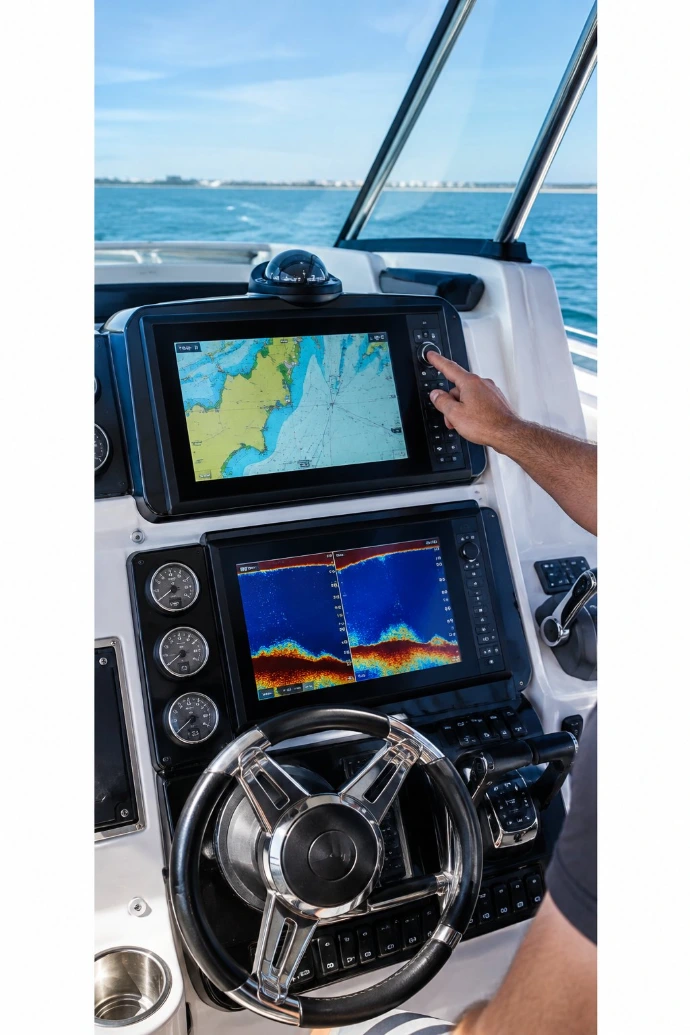 Marine electronics service in Miami with GPS chartplotter and sonar displays