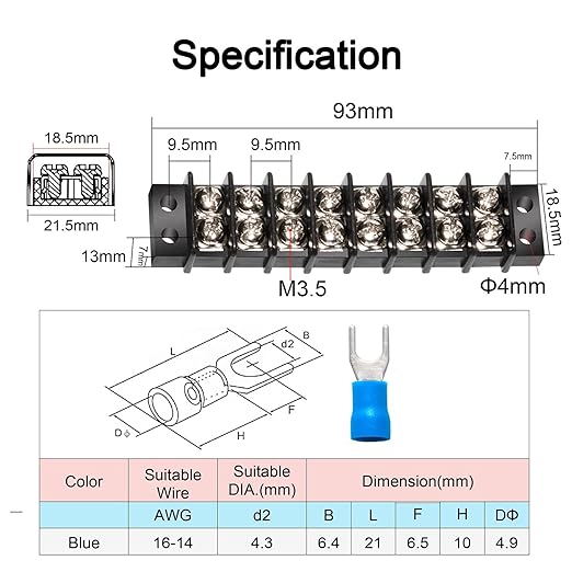 BusBar 20 Screw + Circuits #8-32 Terminal Size