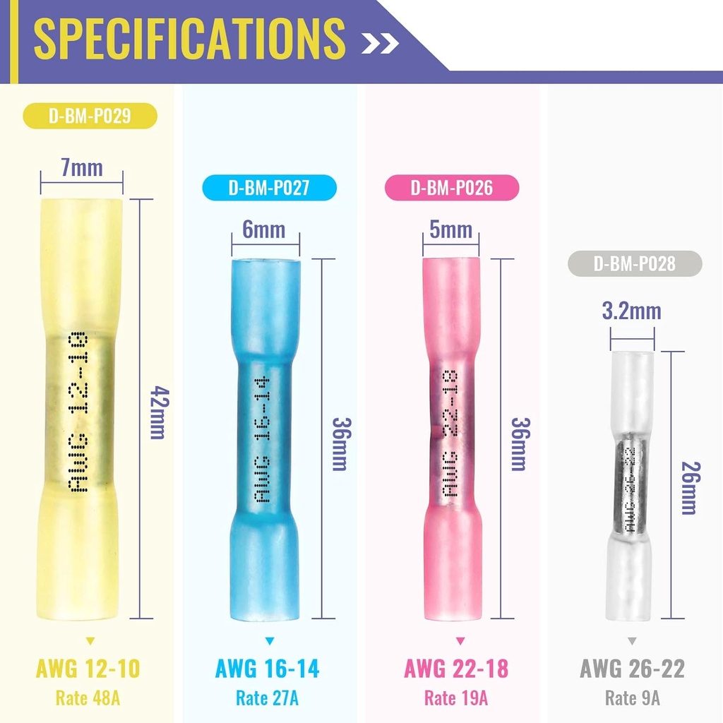 Heat Shrink Butt Connectors AWG16-14 (Marine Grade)