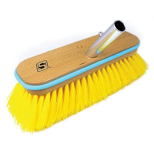 Deck Brush with Bumper - Wood 10", Medium (Yellow Poly)