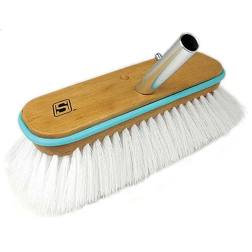 Deck Brush with Bumper - Wood 10", Stiff (White Poly)