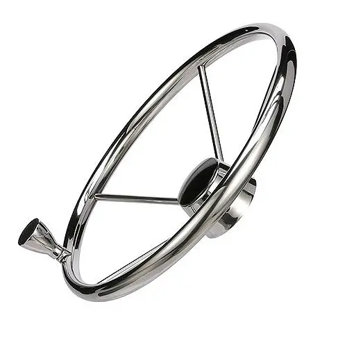  Seachoice 5 Spoke 15" Stainless Steel Destroyer Steering Wheel With Turning Knob & Black Center Cap